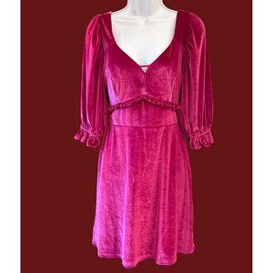 Collective Concept Pink Velvet Babydoll Ruffle Party Dress Puff Sleeve Small Y2K